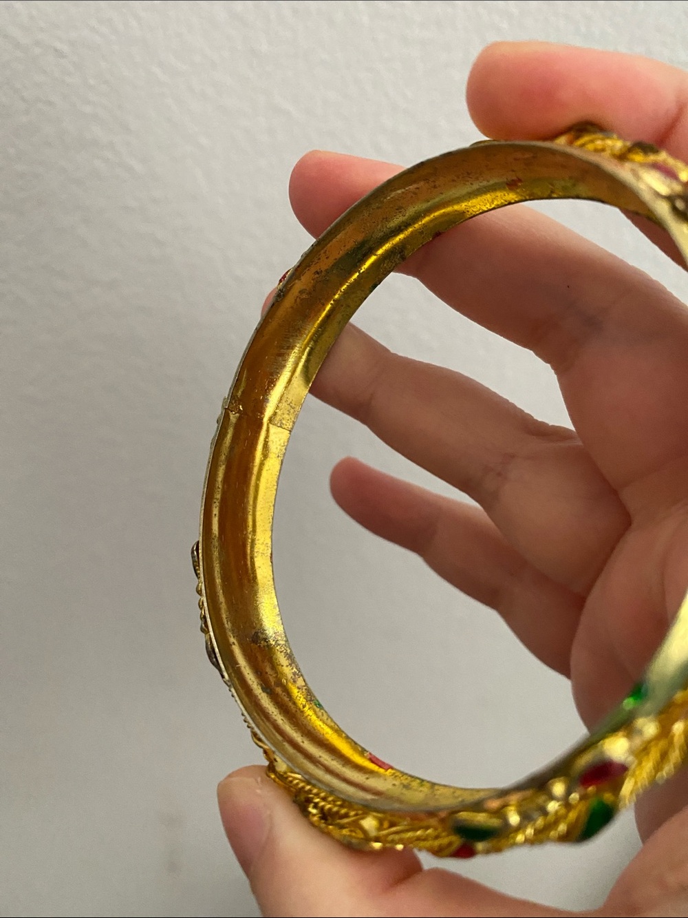 Gold-Tone Women’s Bangle Bracelet with Red and Green Accents - Picture 4 of 6